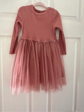 Cotton On Girls Dusty Rose Knit & Tulle Dress